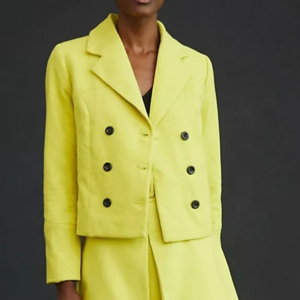 MAEVE by Anthropologie Cropped  Yellow Double Breasted Blazer